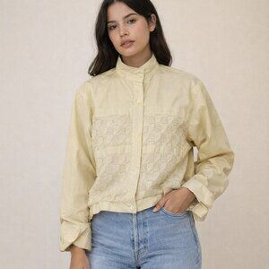 Vintage Stadick Modell Yellow Jacket w Crochet Knit Panel Stand Collar